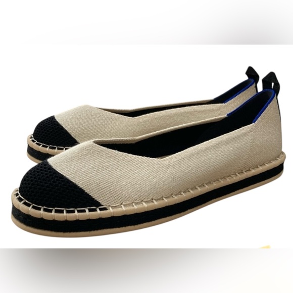 Rothy’s women’s espadrille boardwalk flats SIZE 9.5  NWOB BLACK & BEIGE. - Picture 2 of 5